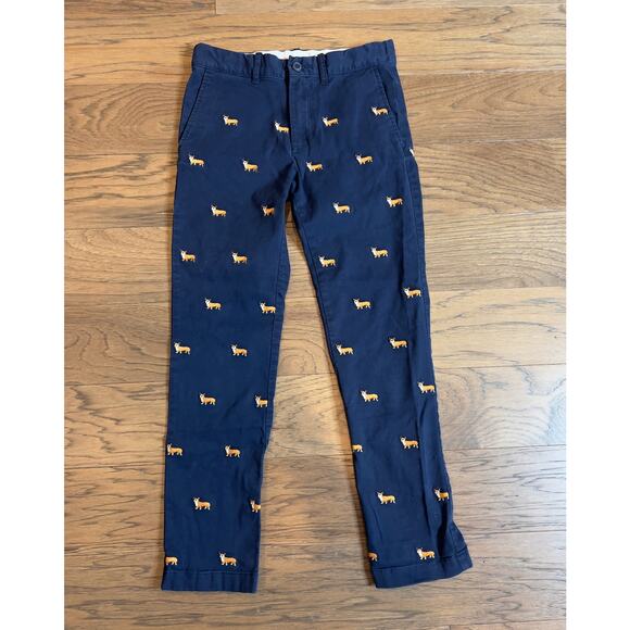 Boys Corgi Print Chino Pants Blue Casual Puppy Dog Pattern - Picture 1 of 7